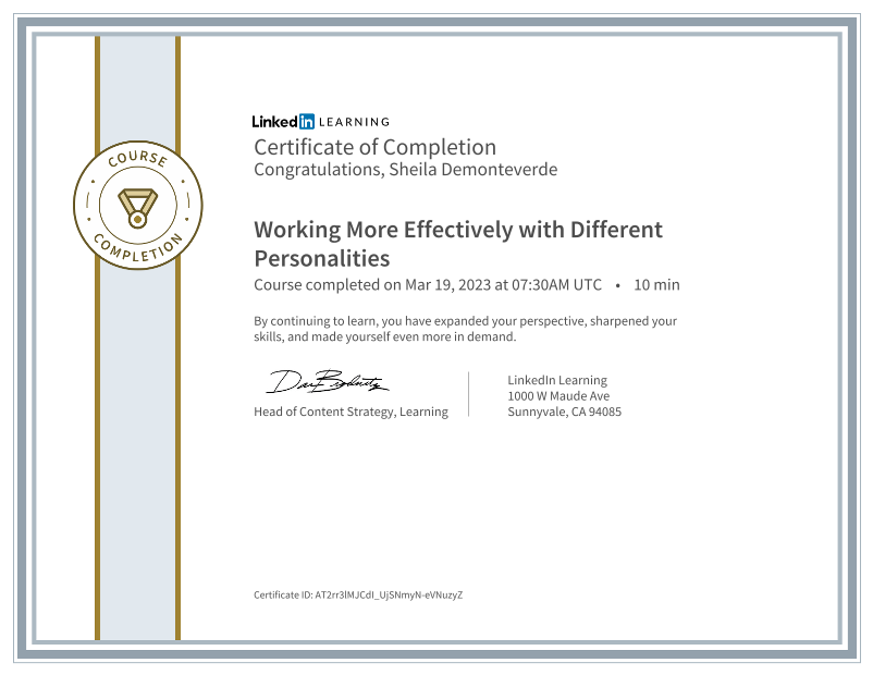 Working More Effectively with Different Personalities certificate